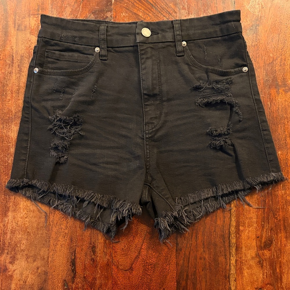 Just Black Denim Distressed Black Denim Shorts Size Medium
